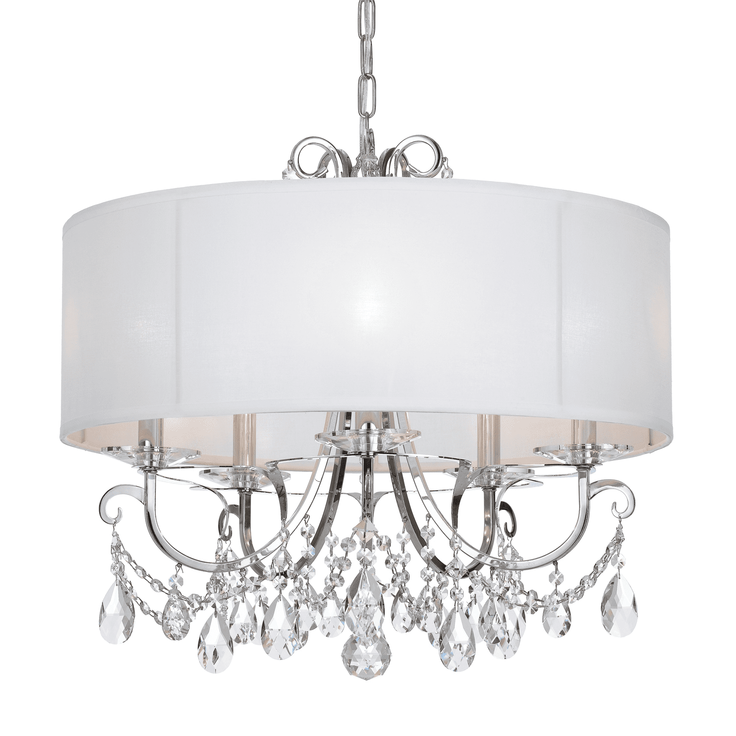 Polished Chrome 5-Light Chandelier with Silk Shade and Crystals