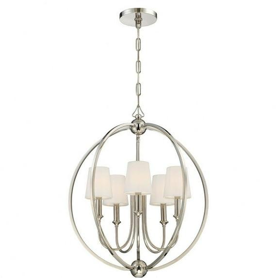 2247-PN-Crystorama Lighting-Sylvan - Five Light Chandelier with Silk or Linen Fabric Shades in Traditional Style - 22.5 Inches Wide by 26.5 Inches
