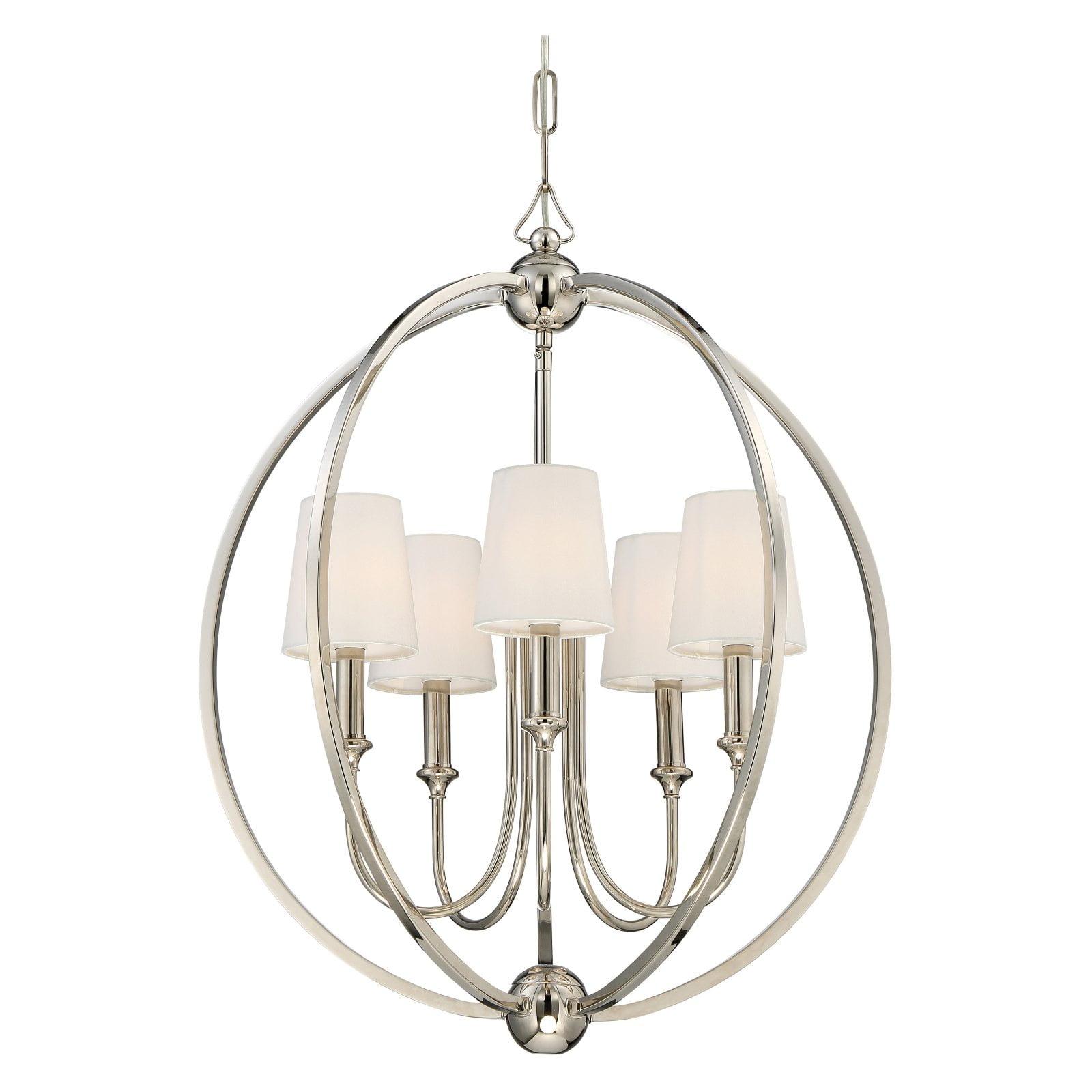 Polished Nickel 5-Light Chandelier with Silk Shades