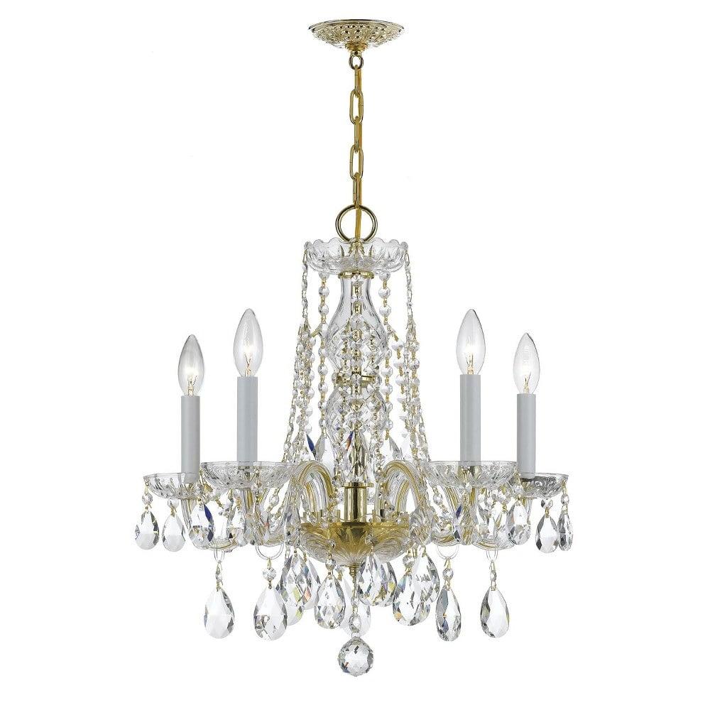 Elegant Mini 5-Light Chandelier in Polished Brass with Crystal Accents