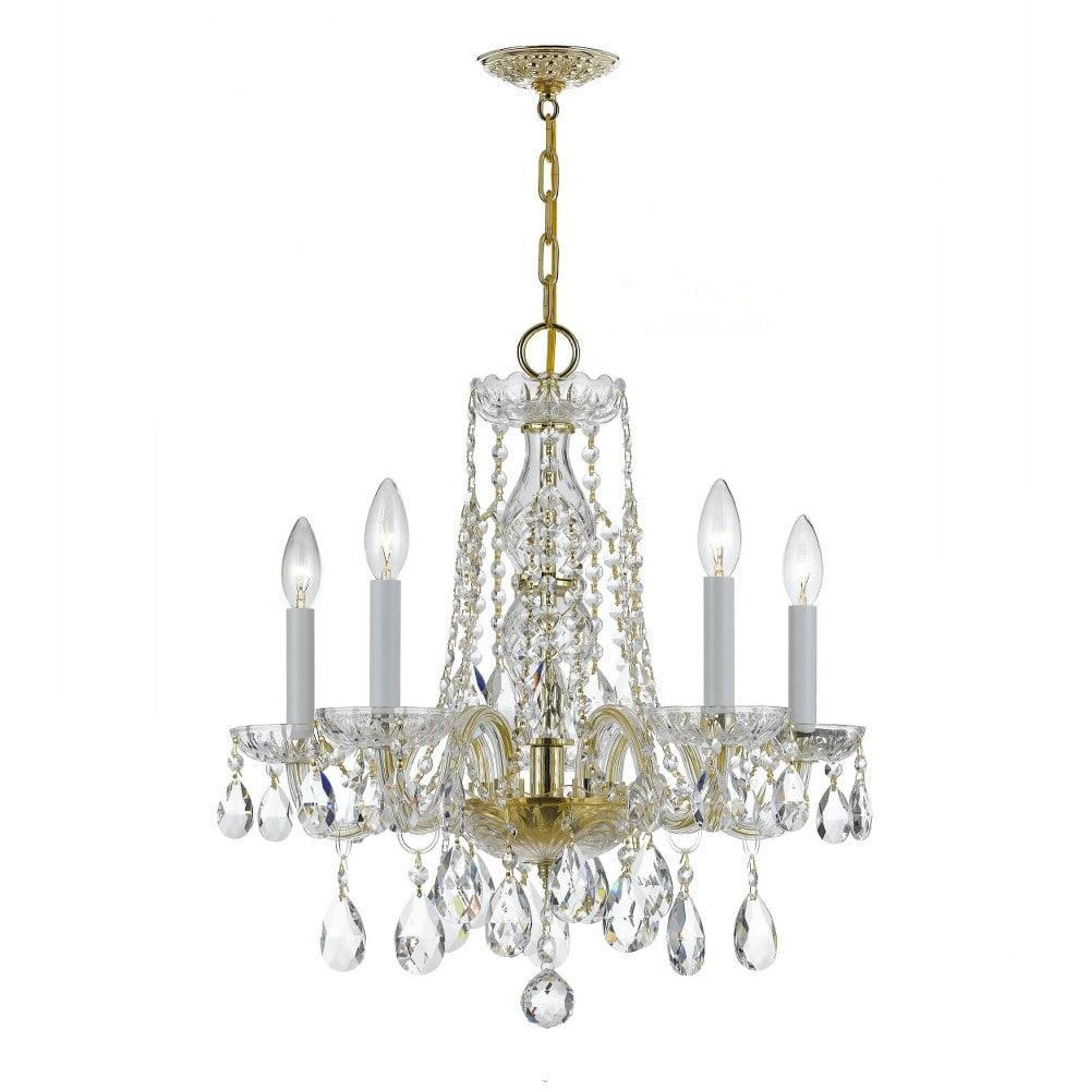 Elegant Mini 5-Light Chandelier in Polished Brass with Crystal Accents