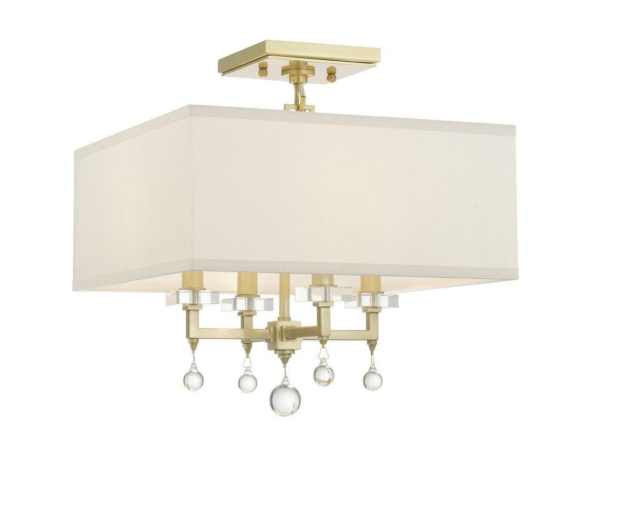 Paxton Aged Brass 16" Drum Ceiling Mount with Silk Shade & Glass Drops