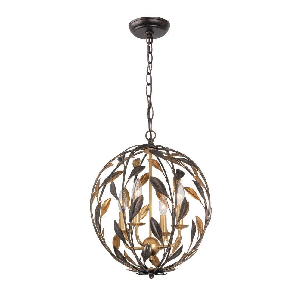 English Bronze and Antique Gold Mini Globe Chandelier with Crystal Accents