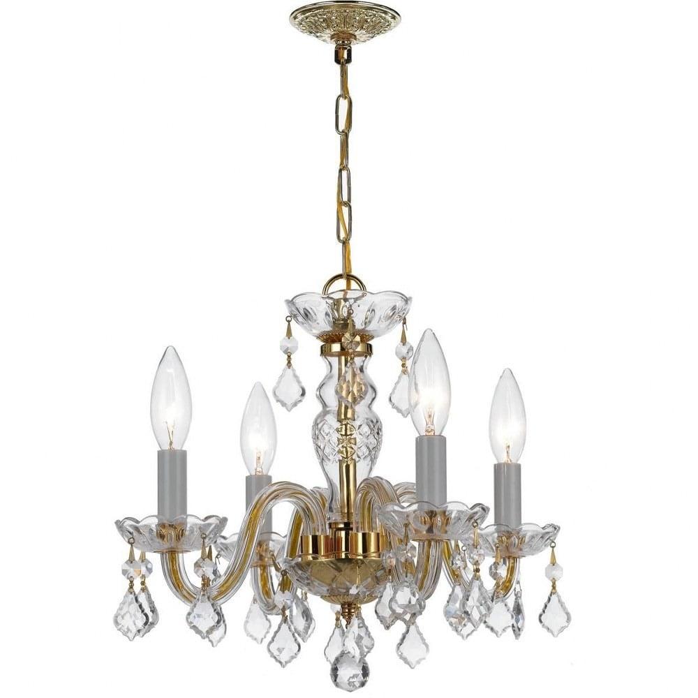 Elegant Mini 4-Light Chandelier in Polished Brass with Swarovski Crystals