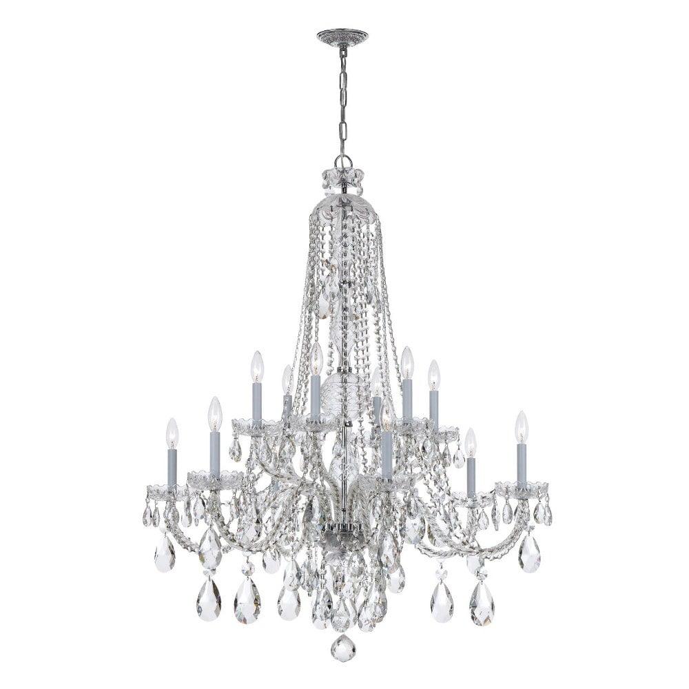 Polished Chrome 12-Light Crystal Candle Chandelier