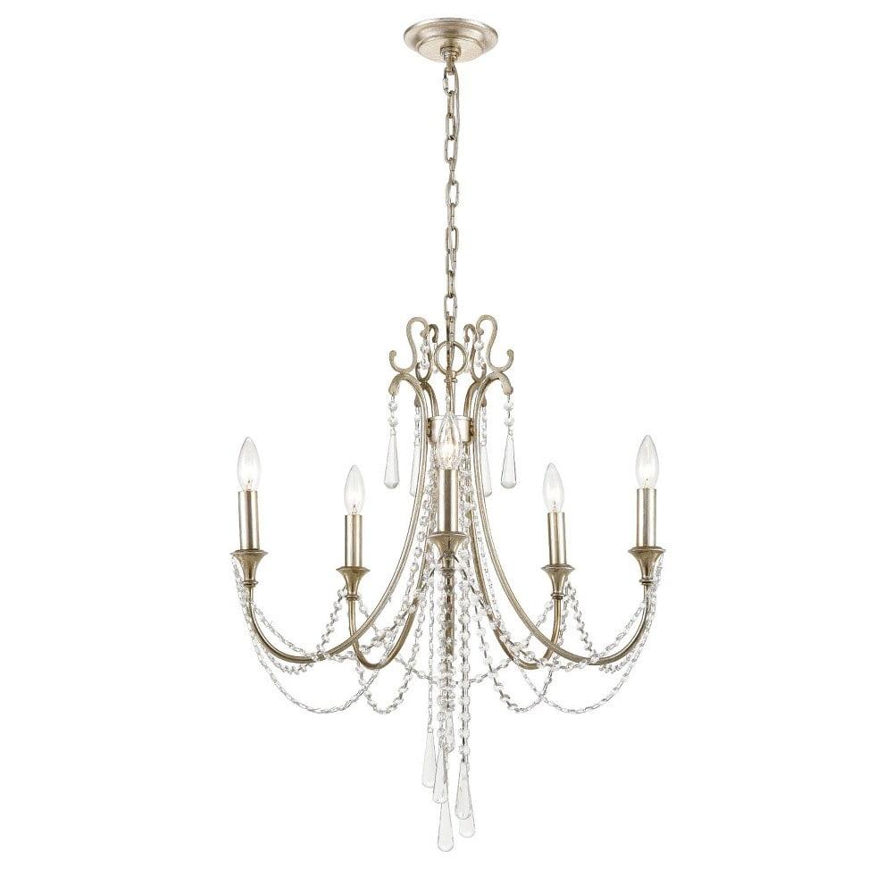 Mini Antique Silver 5-Light Crystal Chandelier