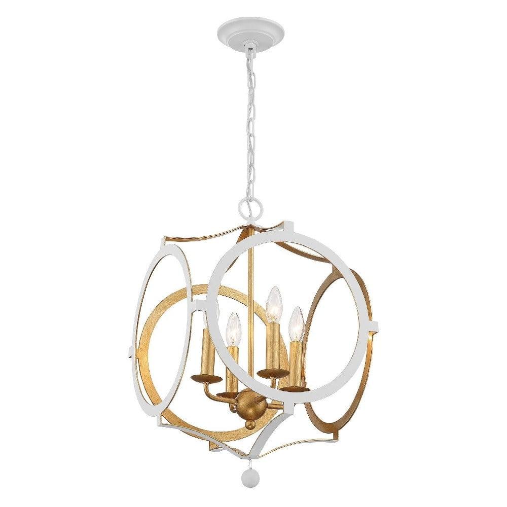 Odelle Matte White and Antique Gold 4-Light Geometric Chandelier