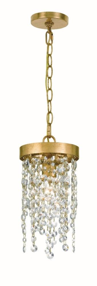 Elegant Crystal Cascade Pendant in Antique Gold with LED Light