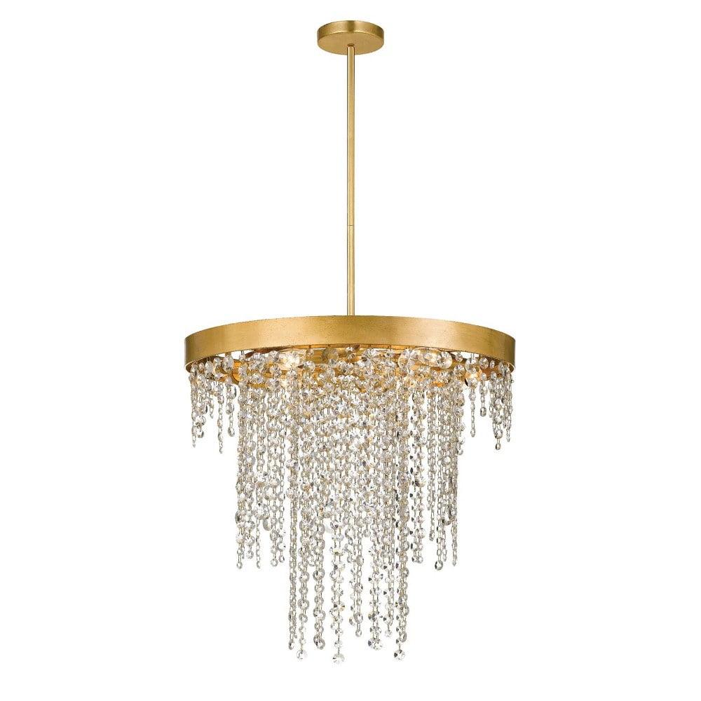 Antique Gold Elegance 6-Light Crystal Waterfall Chandelier