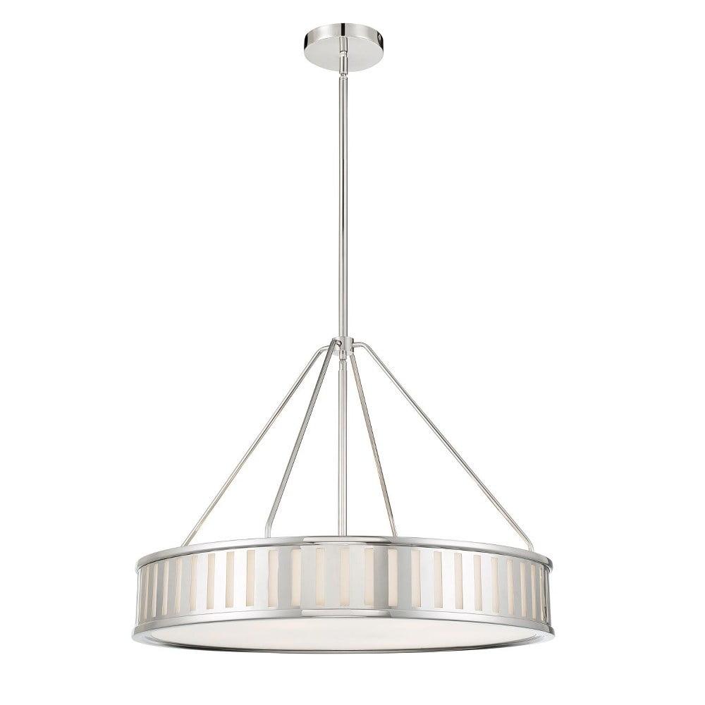 Kendal Polished Nickel 6-Light Drum Pendant with Glass Shade