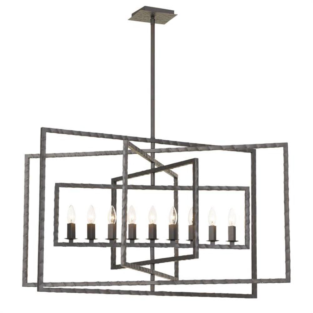 Raw Steel Crystal 9-Light Chandelier with Iron Rectangles