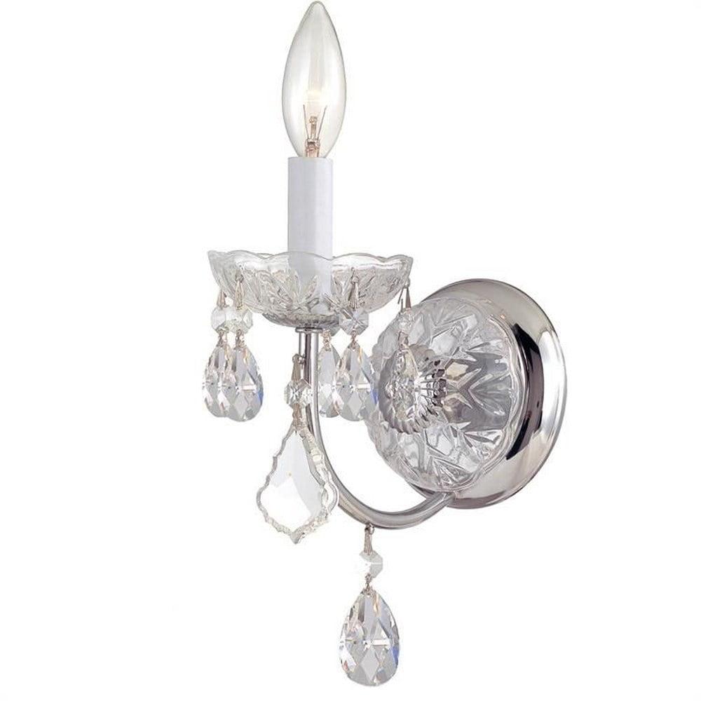 Imperial Elegance Polished Chrome 1-Light Sconce with Clear Hand Cut Crystals