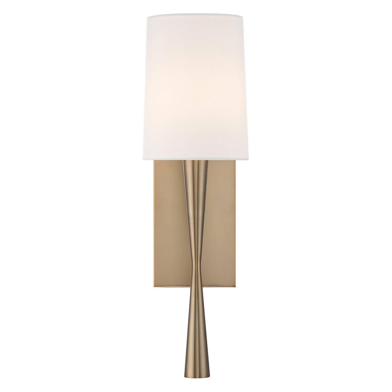 Trenton Aged Brass Cylinder Direct Wired Sconce with White Silk Shade