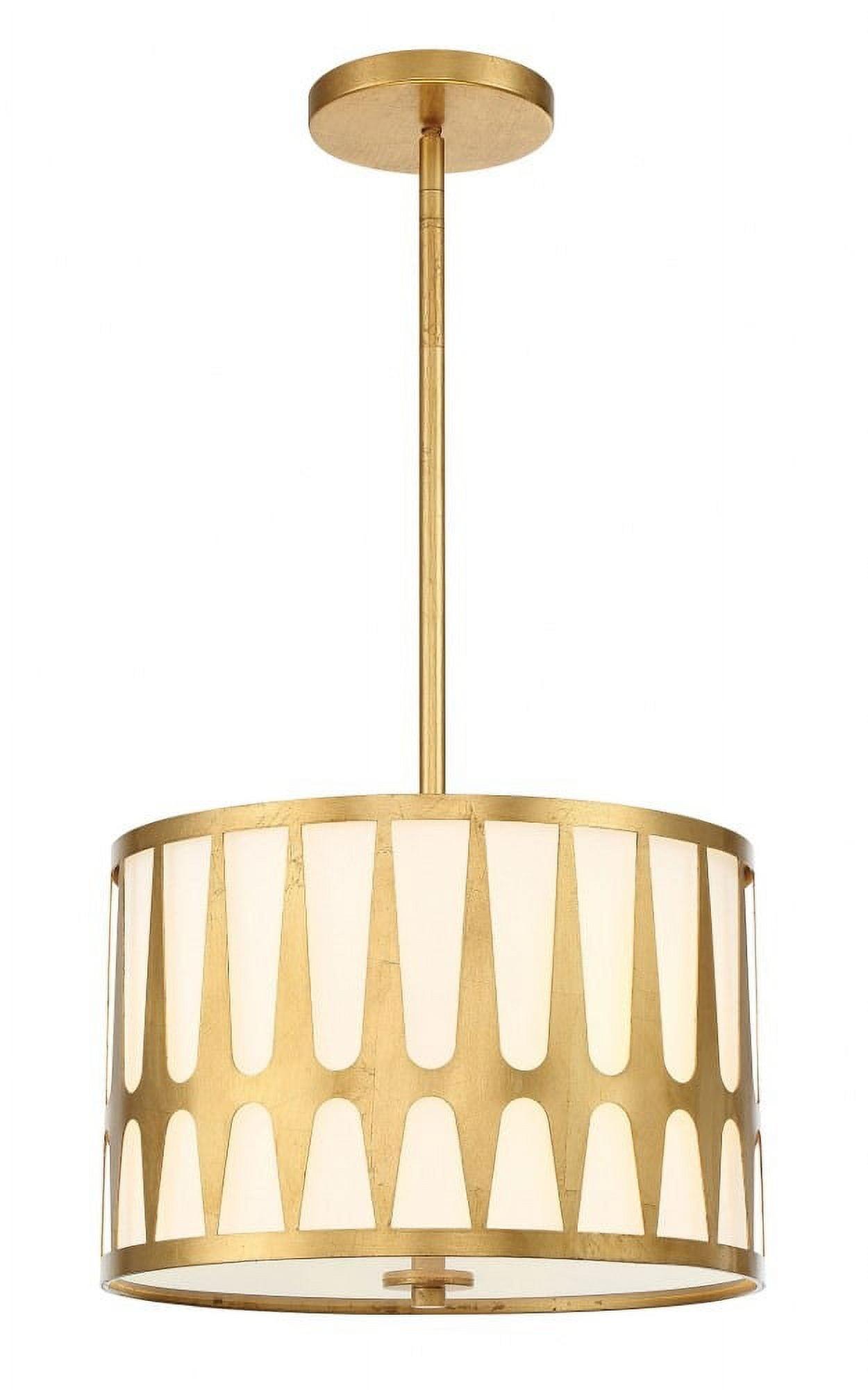 Royston Mini Drum 3-Light Antique Gold Pendant with White Silk Shade