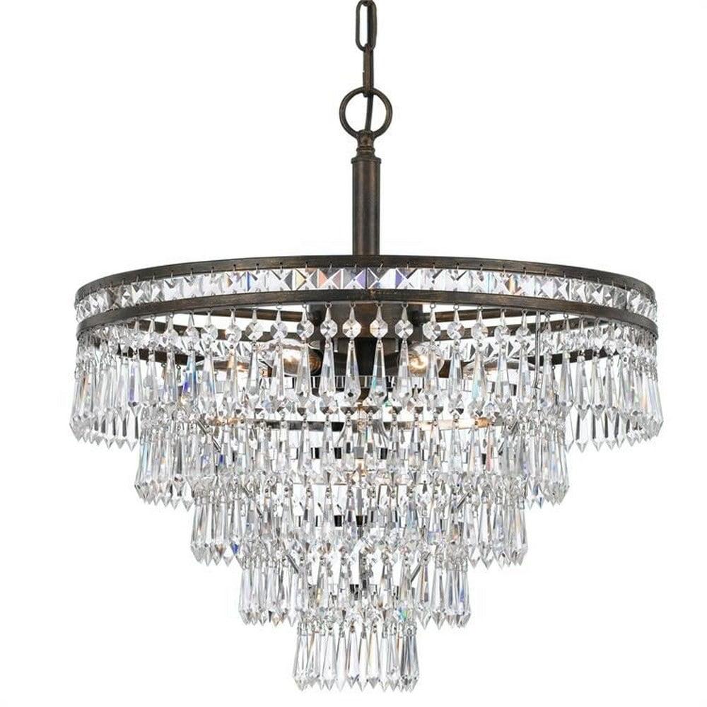Mini English Bronze 7-Light Chandelier with Hand Cut Crystal