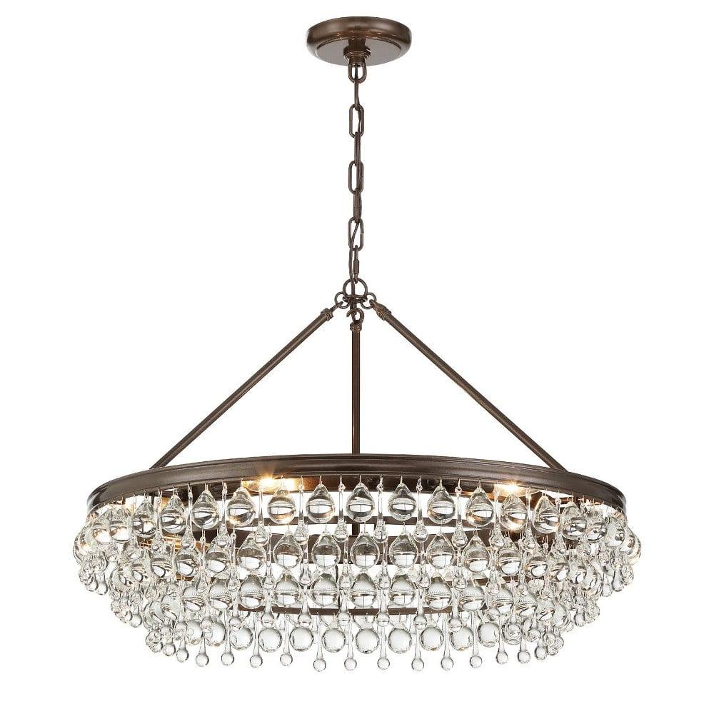 Vibrant Bronze 6-Light Chandelier with Clear Crystal Drops