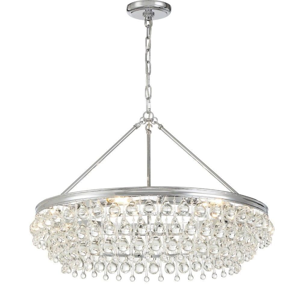 Elegant Polished Chrome 6-Light Chandelier with Crystal Drops