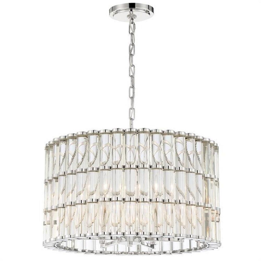 Elliot Polished Nickel 6-Light Chandelier with Clear Glass Beads