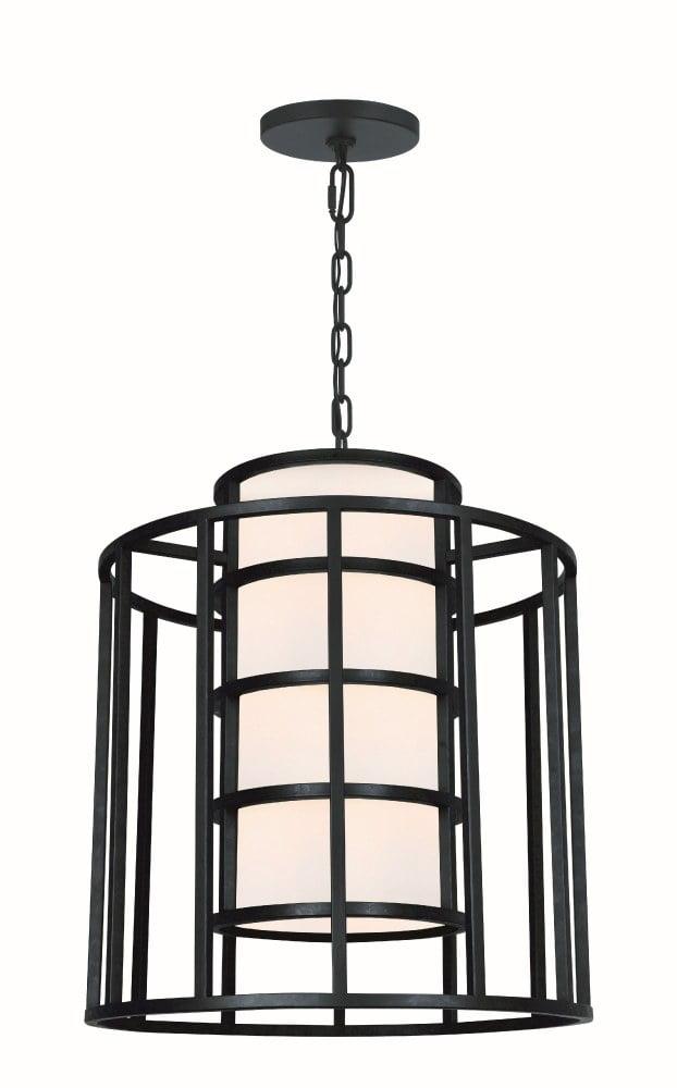 Matte Black Silk Shade Drum Chandelier with 6 Lights