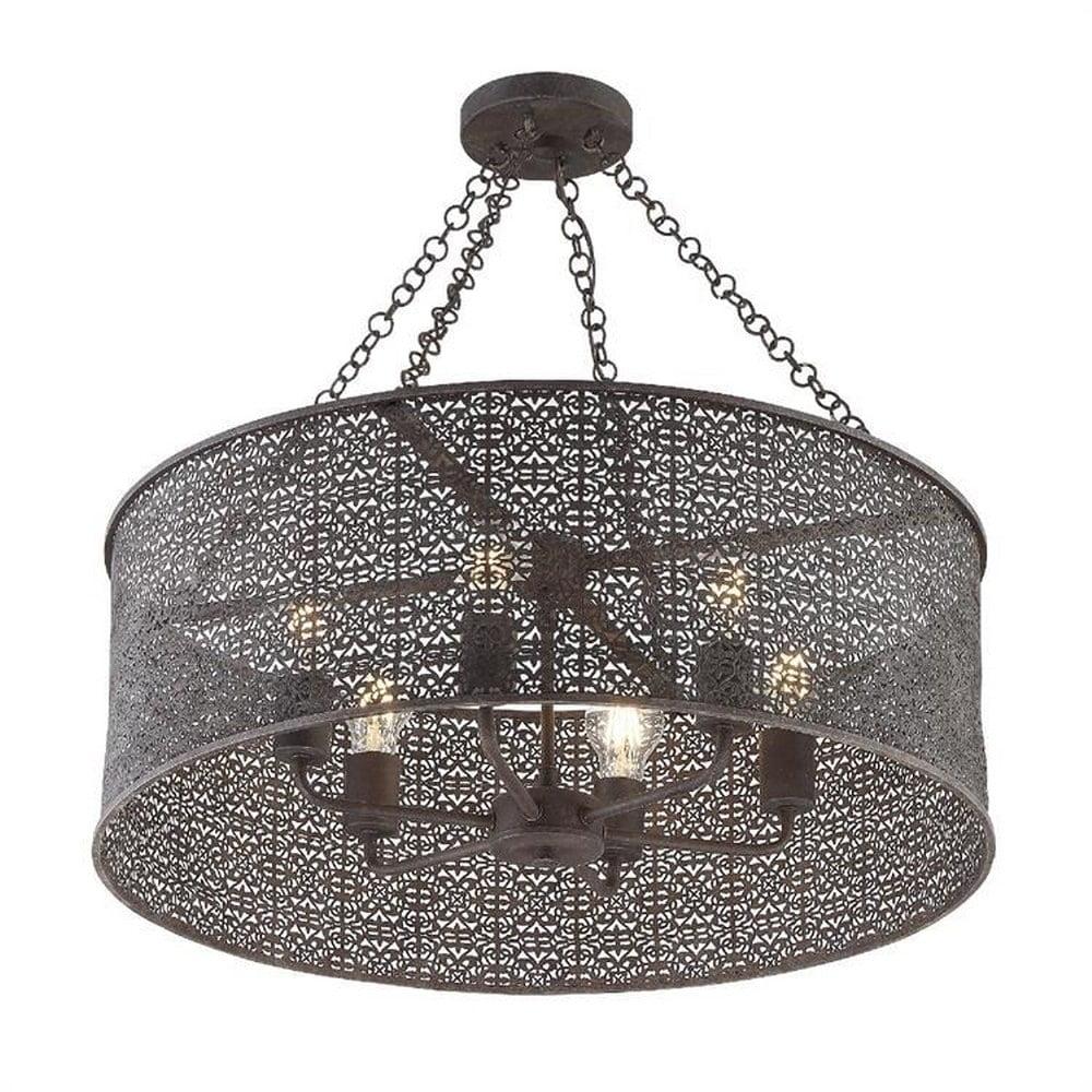 Jasmine Forged Bronze Filigree Drum Chandelier with 6 Lights