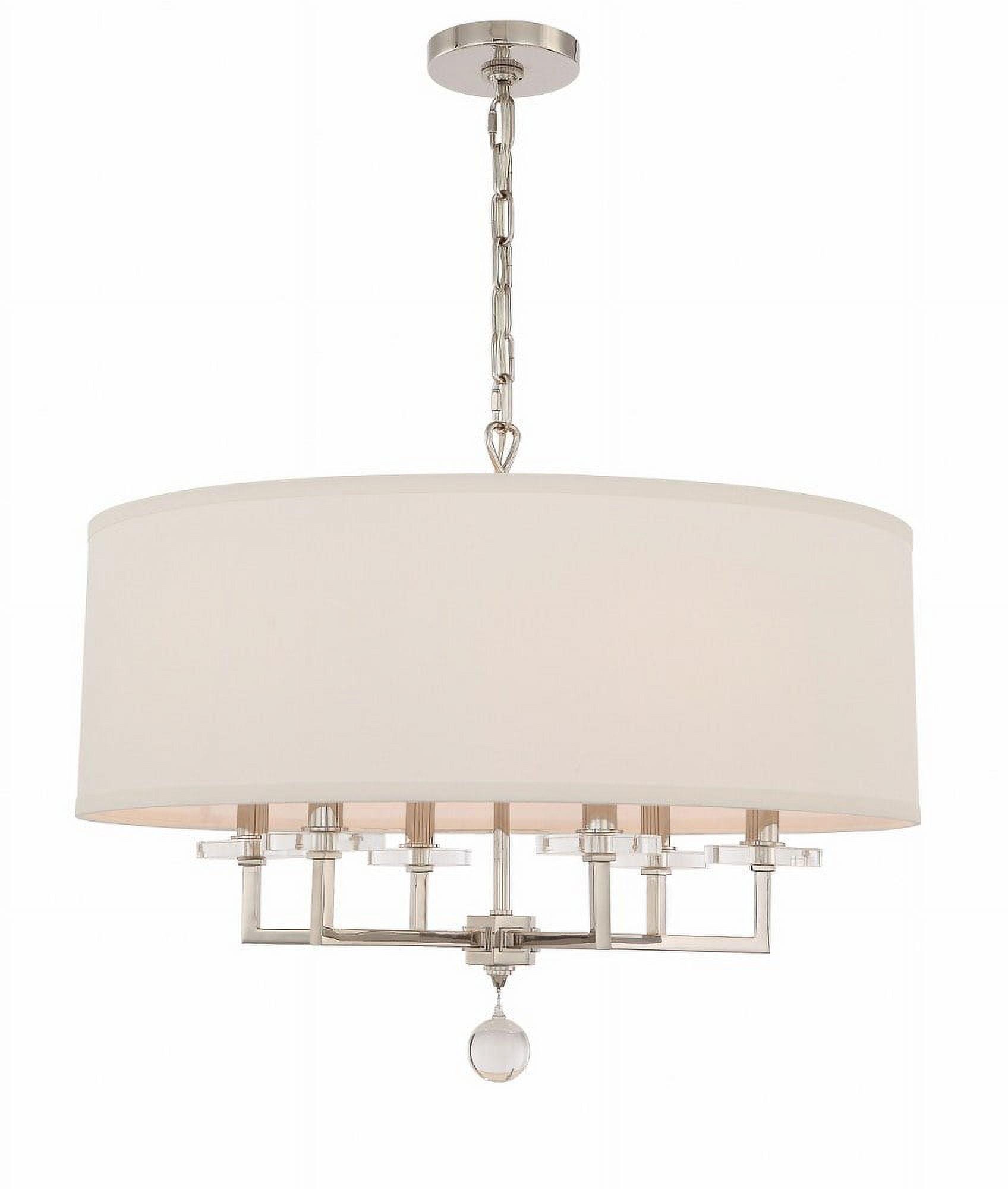 Elegant Paxton Polished Nickel 6-Light Chandelier with Silk Drum Shade and Crystal Accents