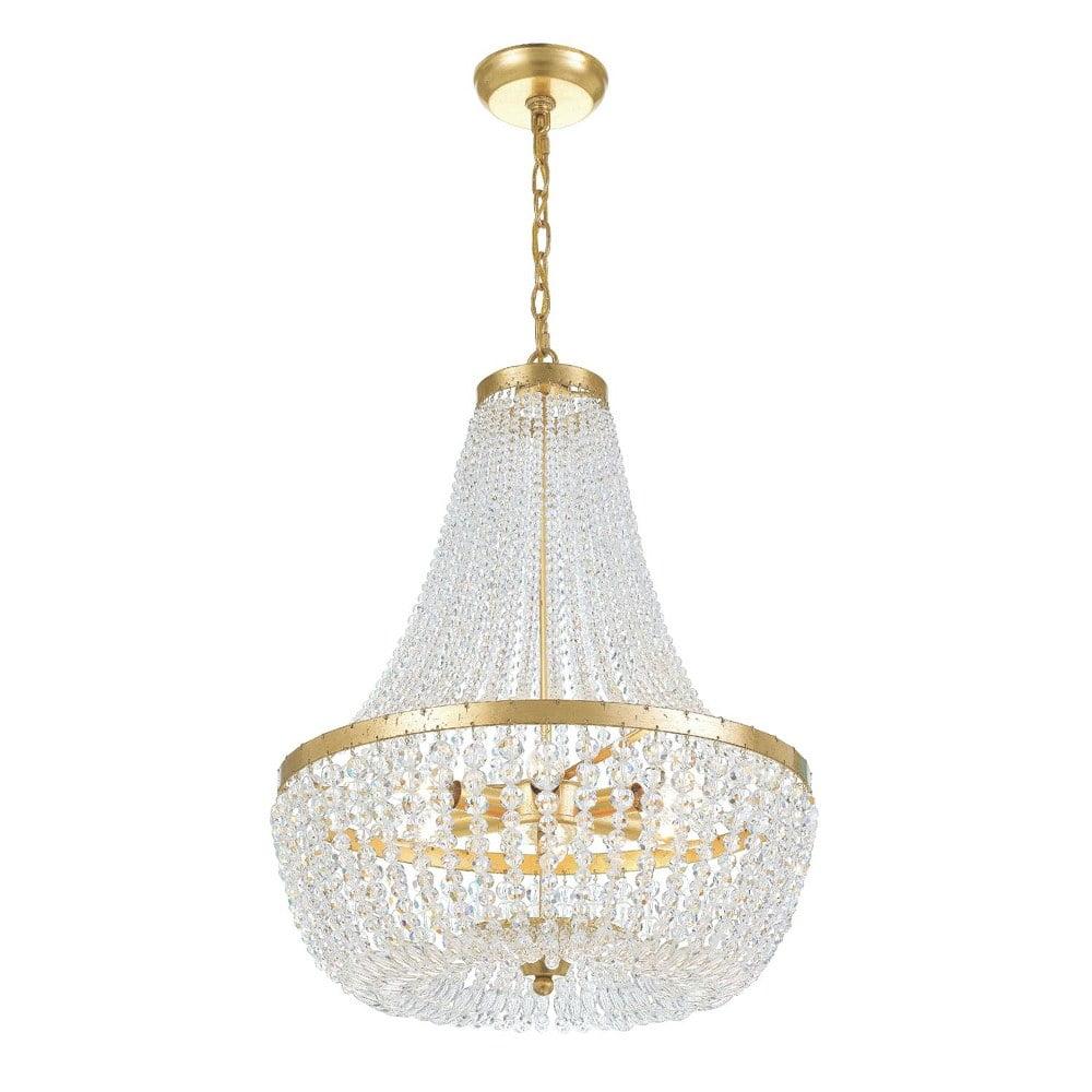 Mini Antique Gold 6-Light Chandelier with Natural Wood Beads