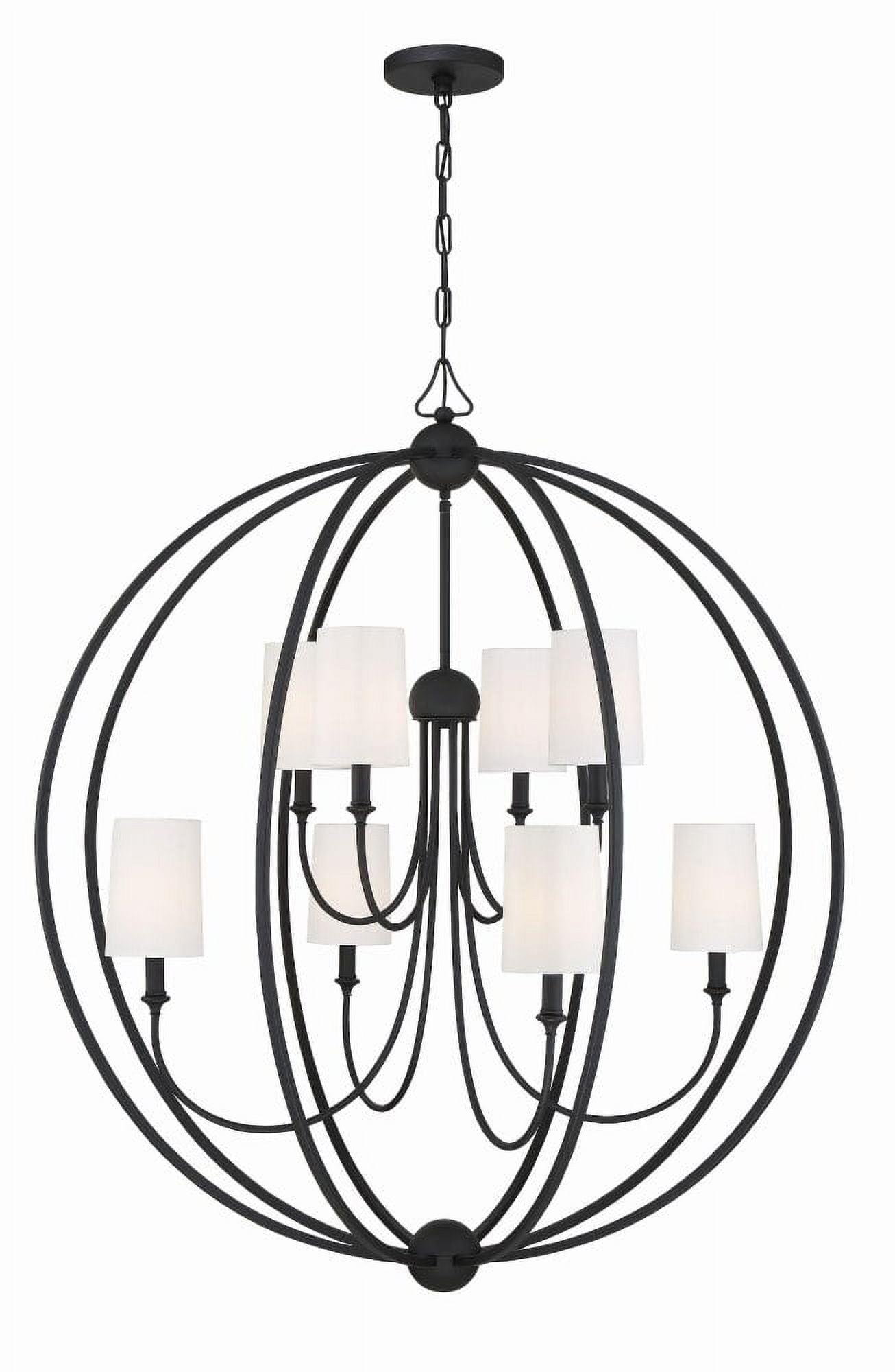 Sylvan Black Forged 8-Light Chandelier with Ivory Silk Shades