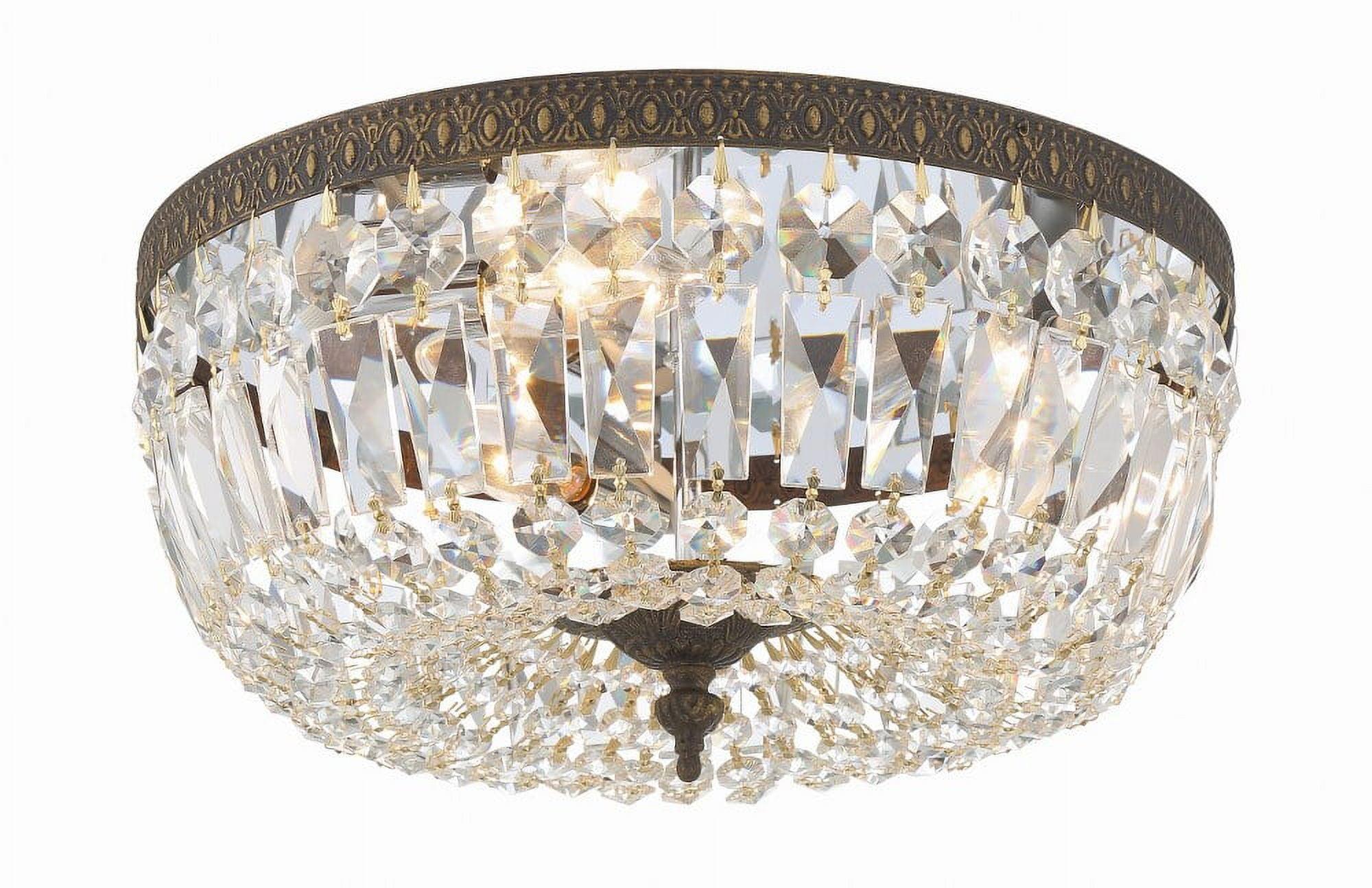 English Bronze and Crystal 3-Light Flush Mount Ceiling Fixture