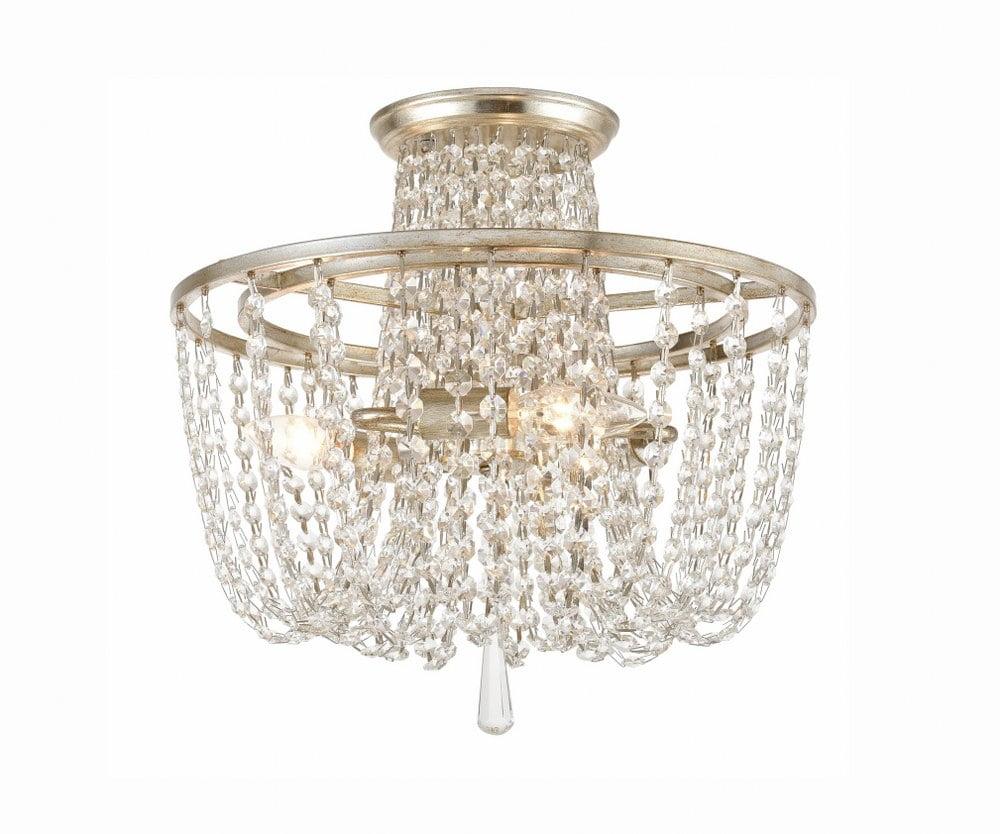 Antique Silver Crystal Bowl LED Flush Mount Light