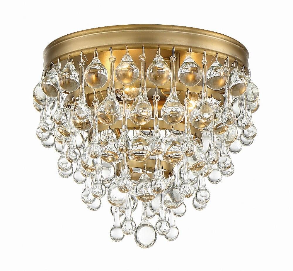 Vibrant Gold Crystal Globe 3-Light Matte Black Incandescent Flush Mount