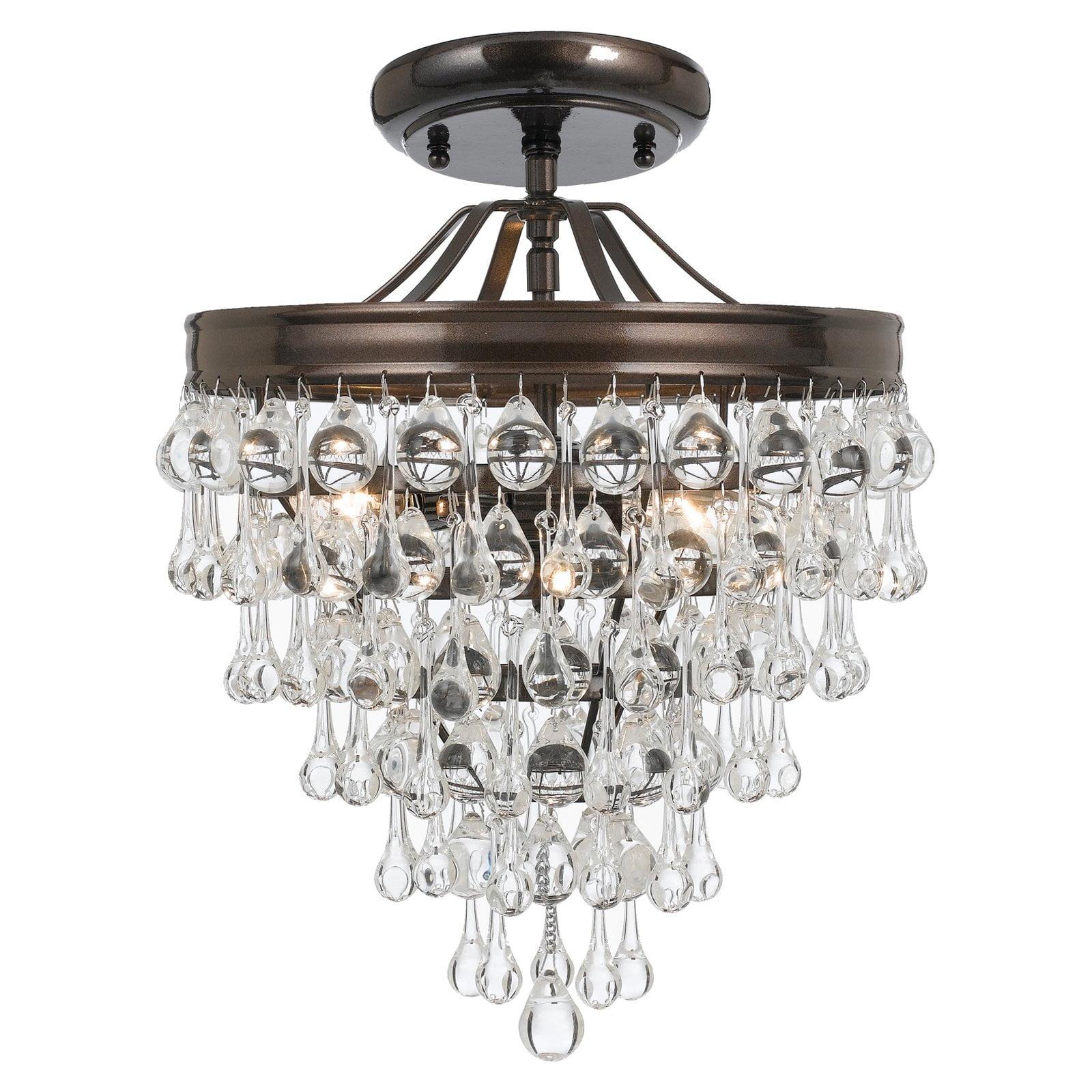 Calypso Vibrant Bronze 3-Light Semi-Flush Mount with Clear Glass Drops