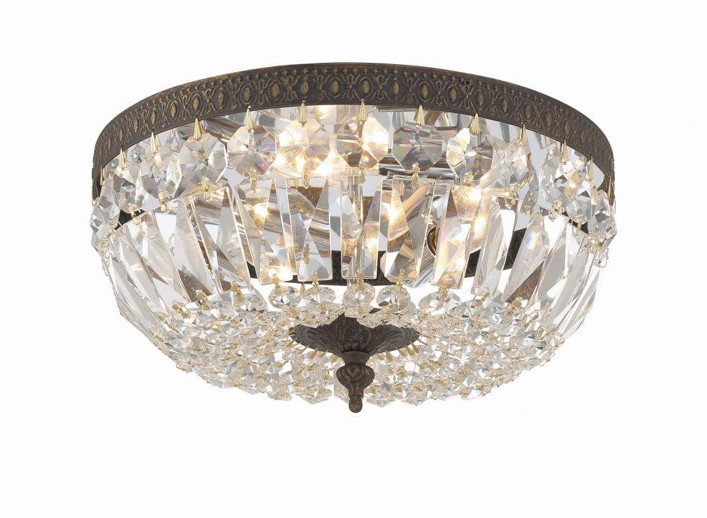 English Bronze 12" Flush Mount Ceiling Light with Crystals