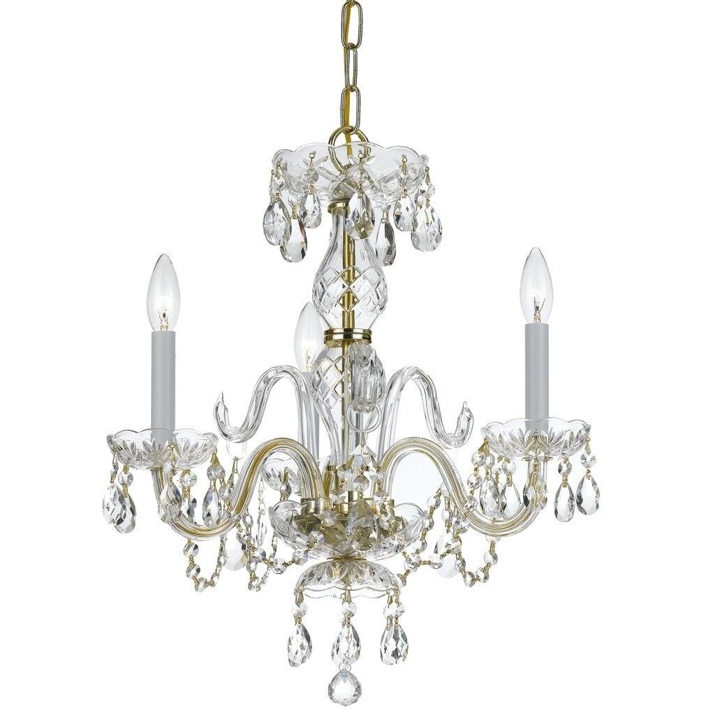 Elegant Mini 3-Light Chandelier in Polished Brass with Hand Cut Crystals