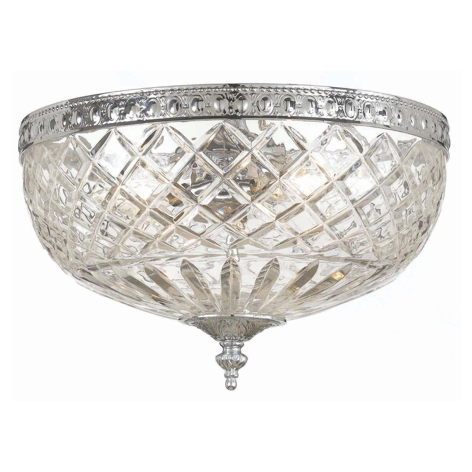 Chrome Crystal Bowl 2-Light Incandescent Flush Mount