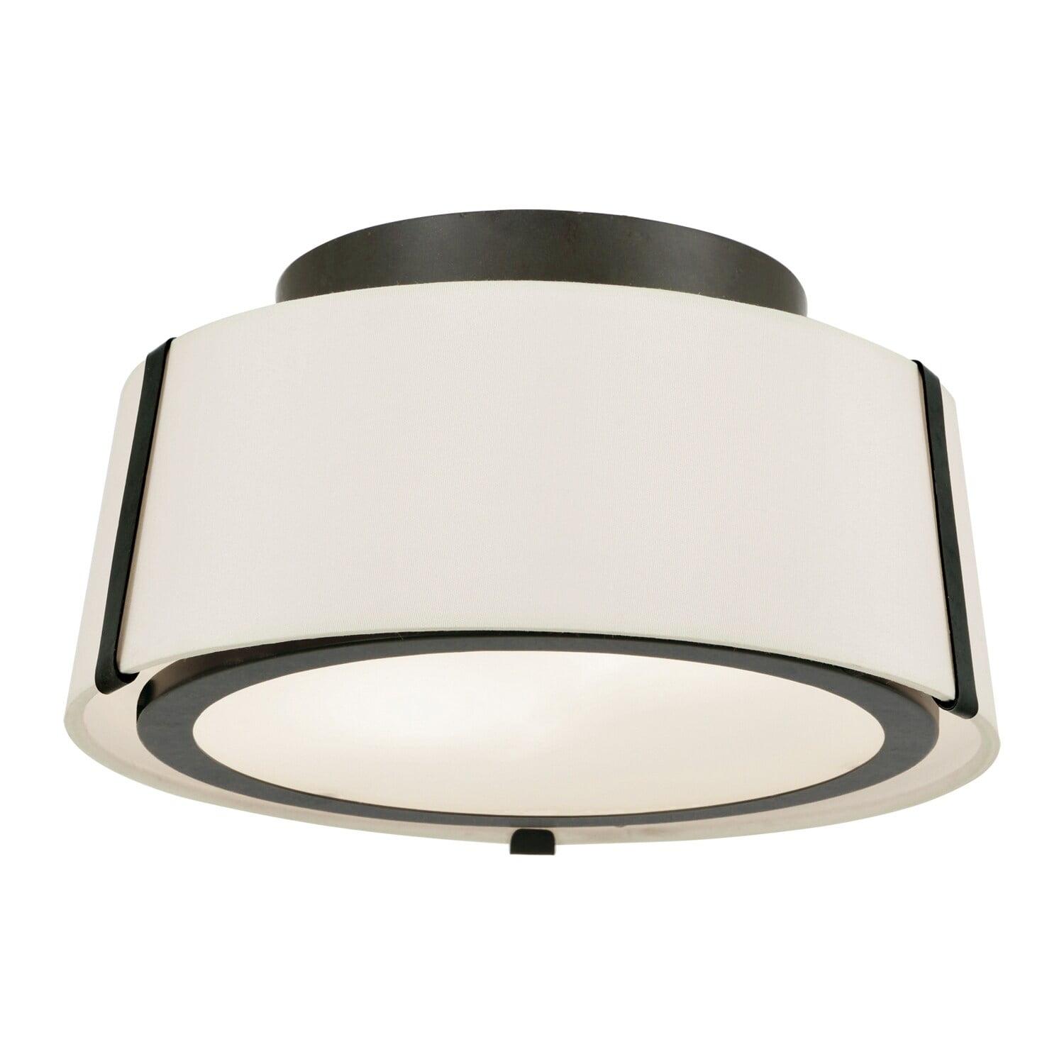 Fulton Matte Black Drum Ceiling Light with Double White Silk Shade