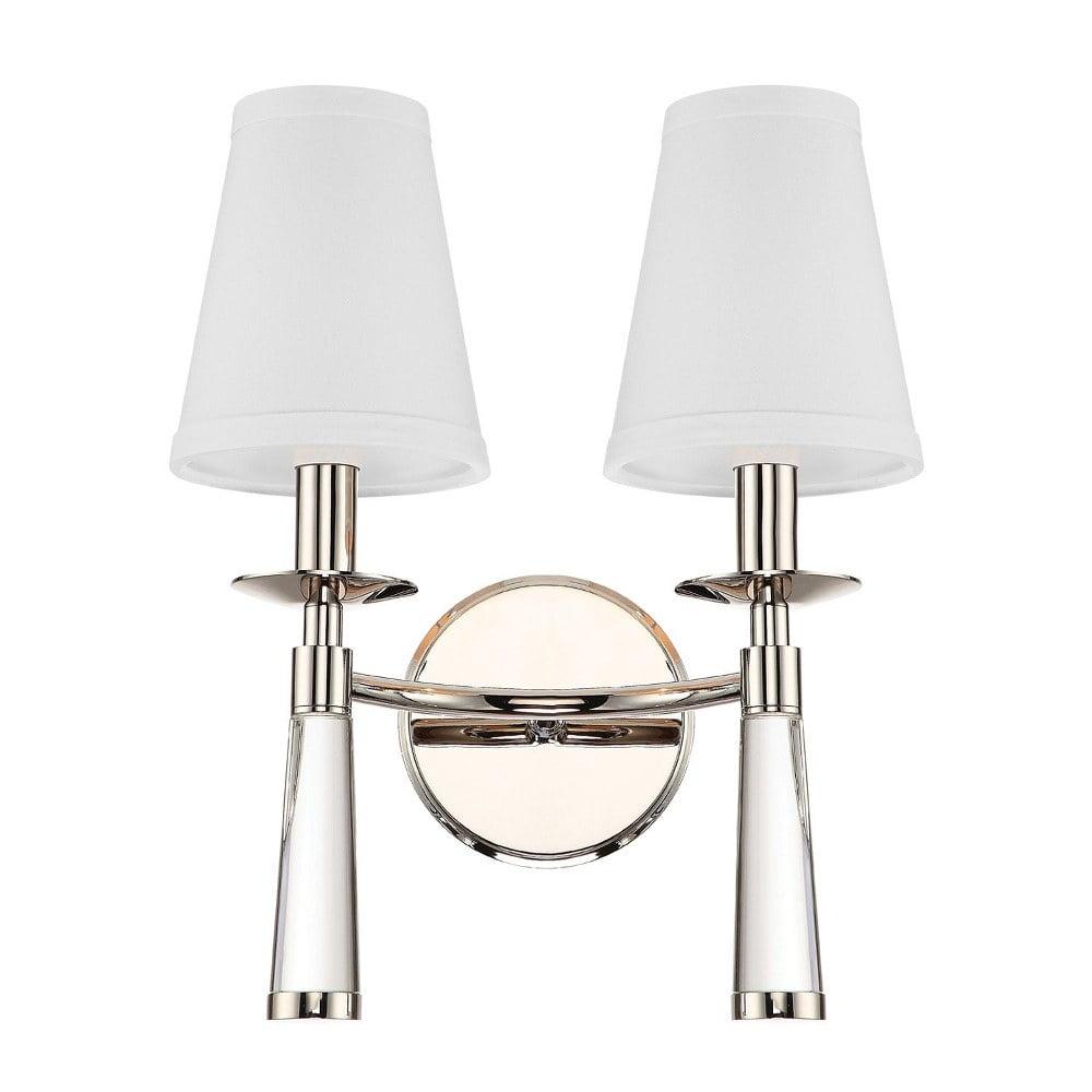 Baxter Polished Nickel 2-Light Sconce with White Silk Shade