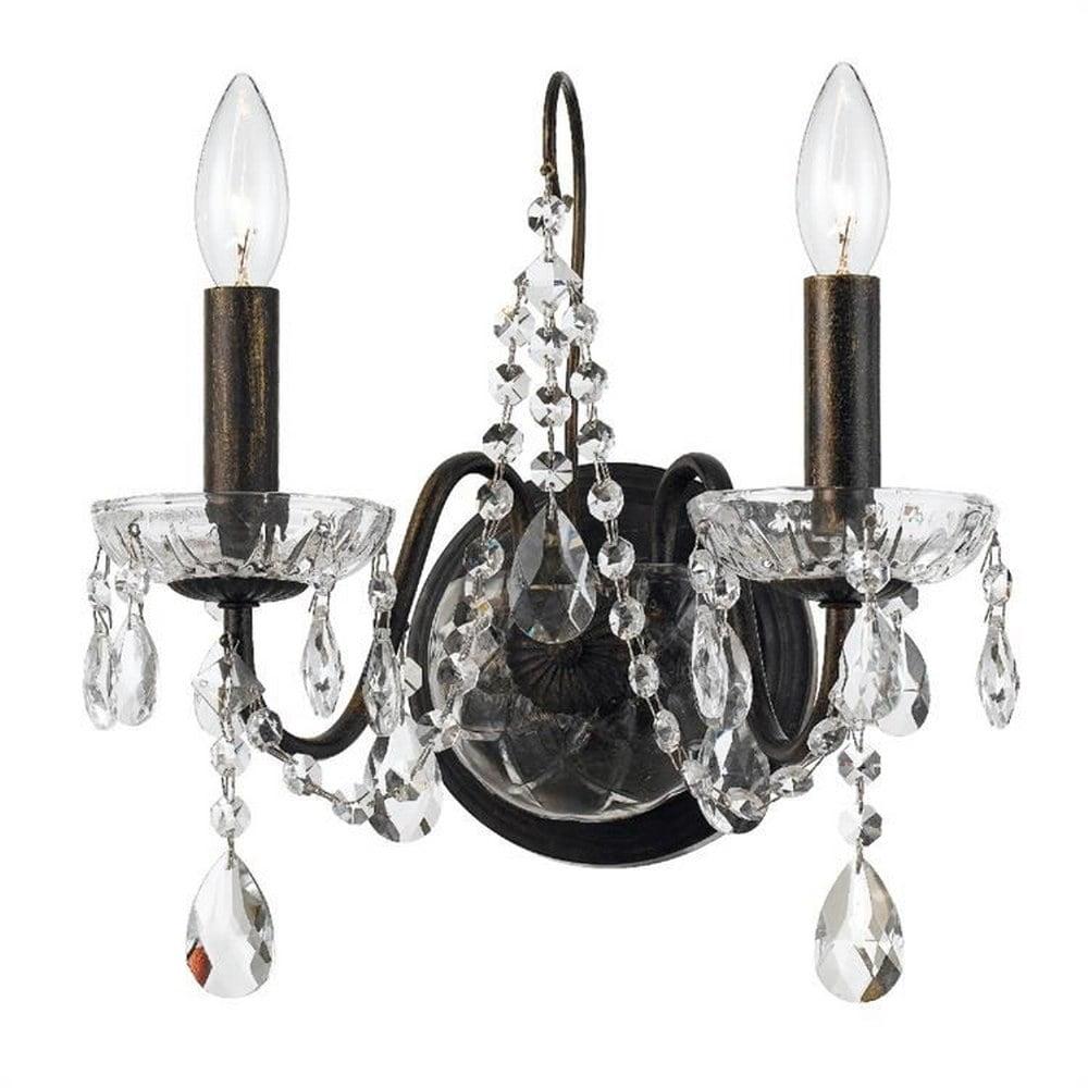 Elegant English Bronze Dimmable Wall Sconce with Swarovski Crystals