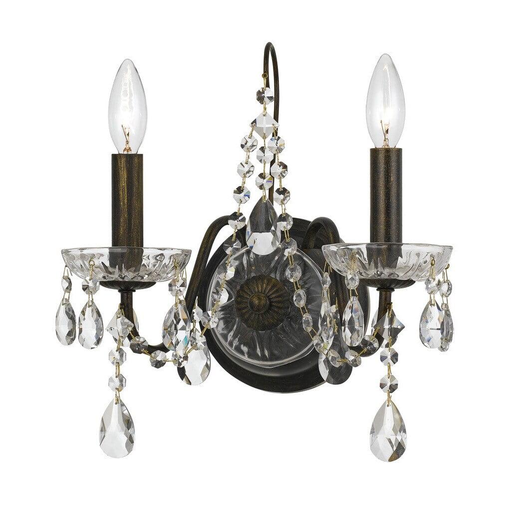 Butler English Bronze 2-Light Dimmable Sconce with Clear Hand Cut Crystals