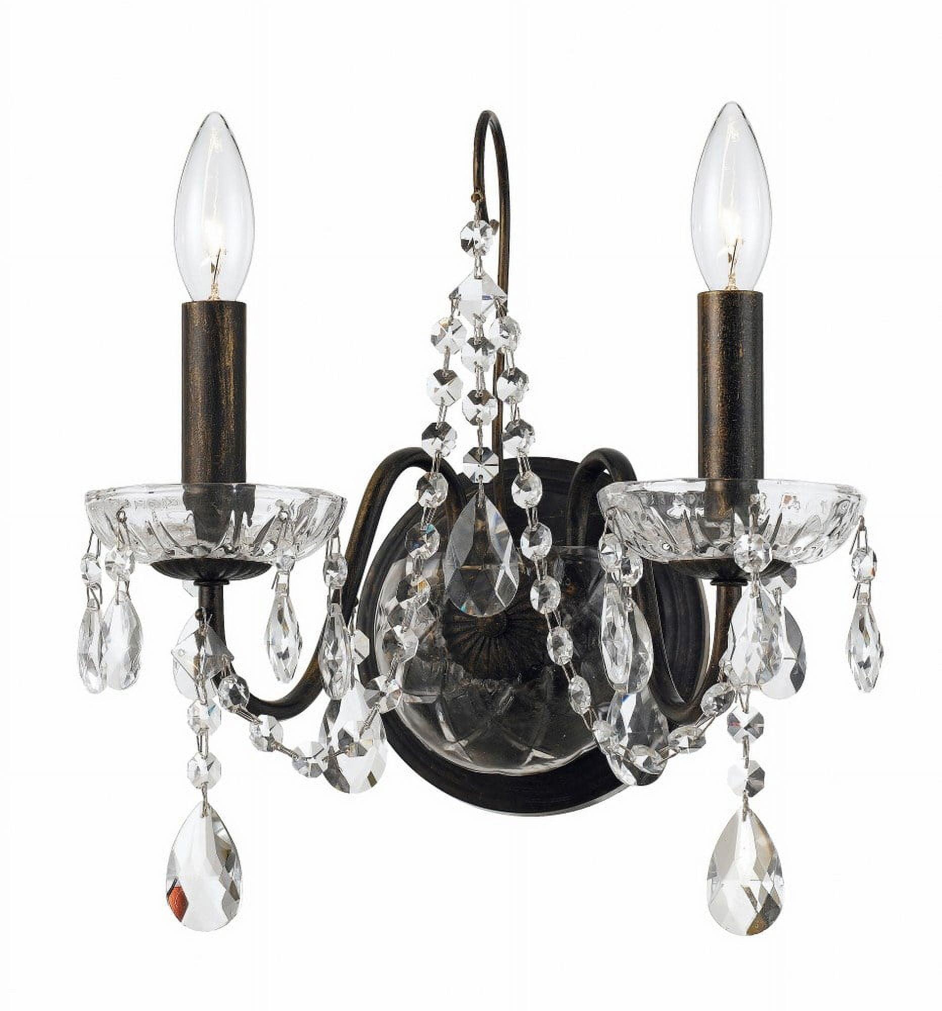 Butler English Bronze 2-Light Dimmable Sconce with Clear Hand Cut Crystals