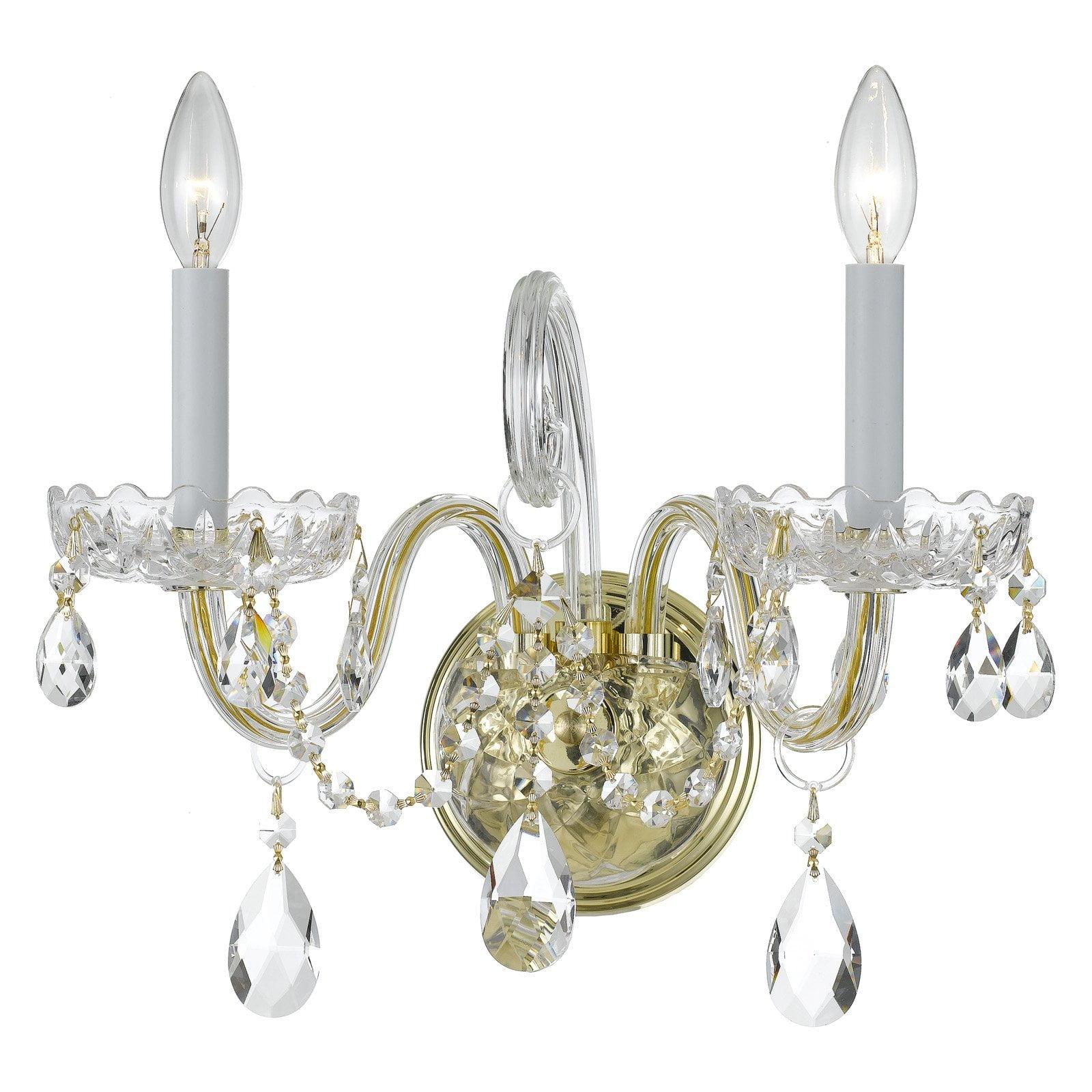 Elegant Polished Brass 2-Light Wall Sconce with Clear Swarovski Crystals