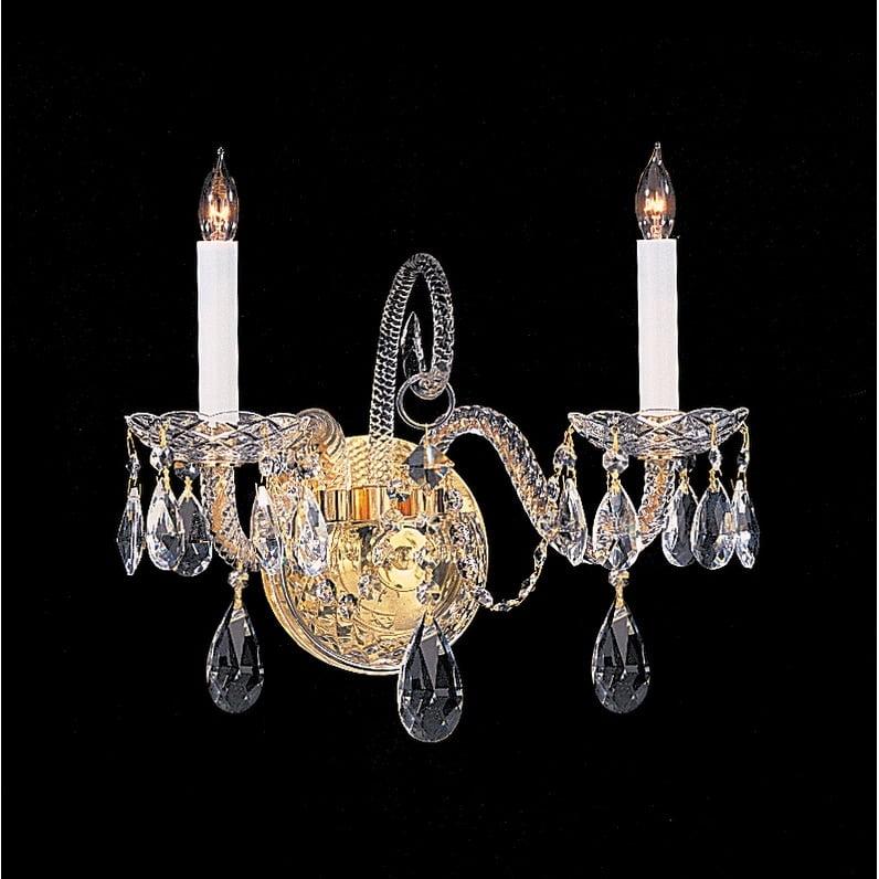 Elegant Polished Brass 2-Light Wall Sconce with Clear Crystals