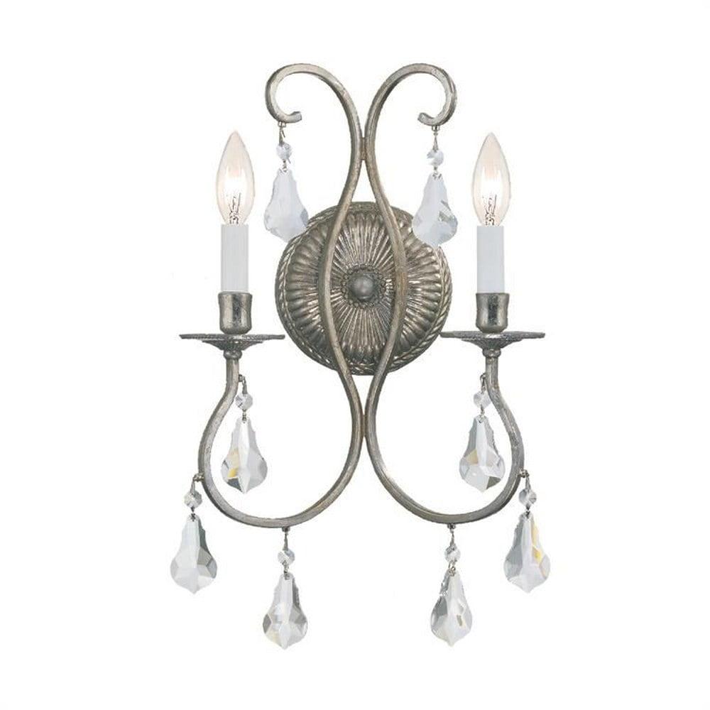 Olde Silver Swarovski Crystal 2-Light Wall Sconce