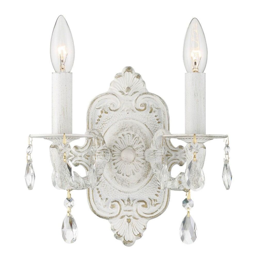 Antique White and Chrome Crystal Dimmable Wall Sconce