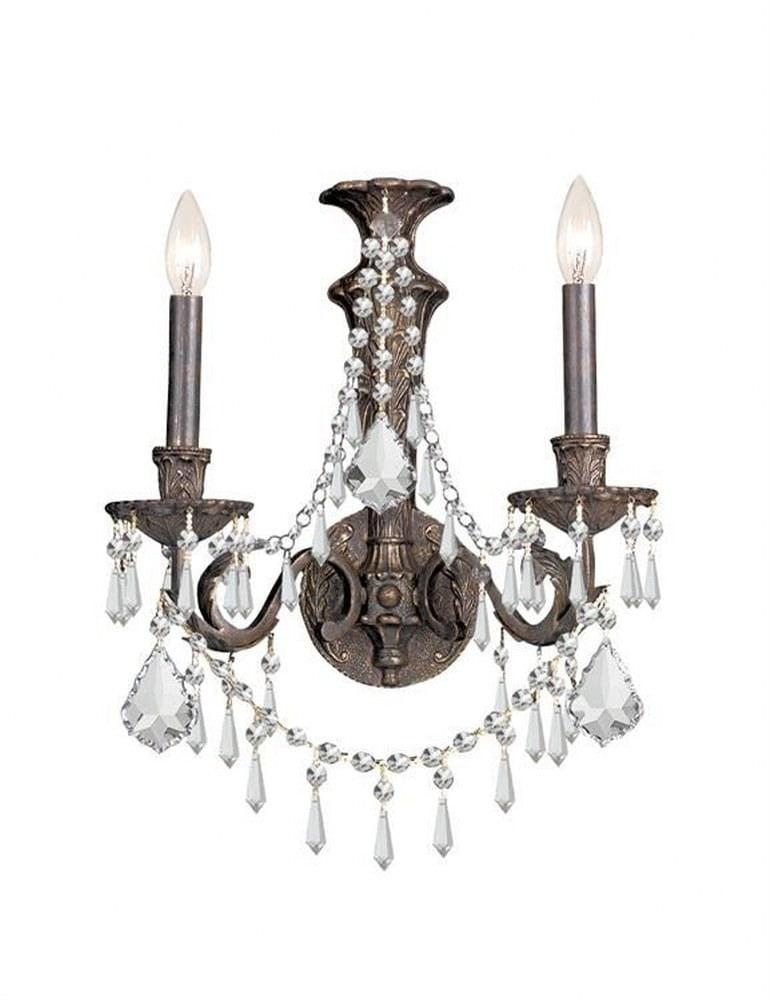 Elegant English Bronze Dual Light Sconce with Hand Cut Crystal Beads