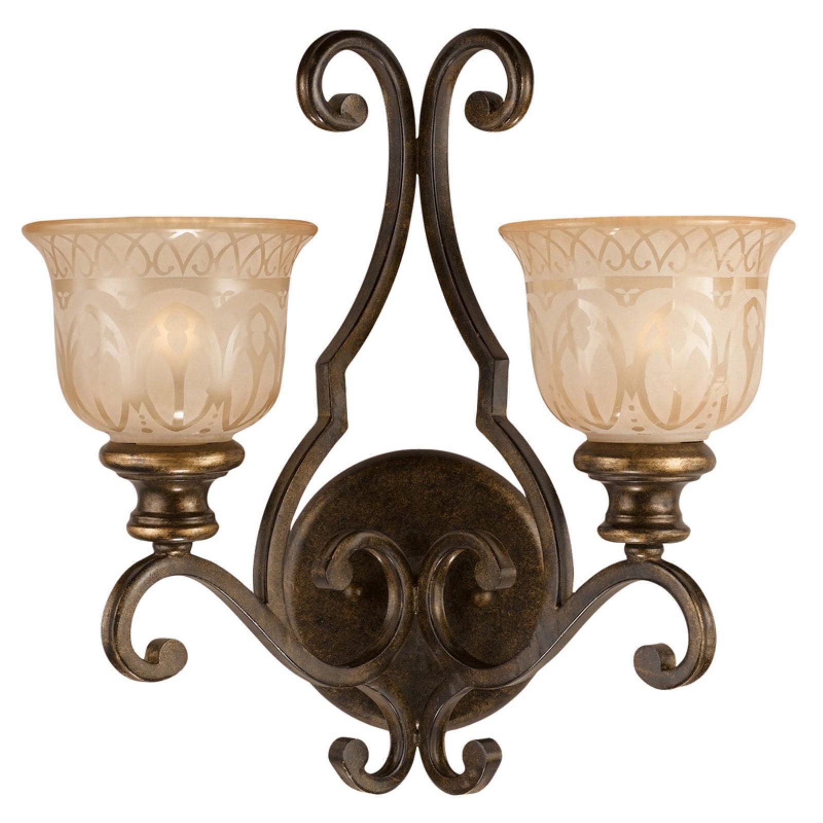 Bronze Umber 2-Light Glass Shade Wall Sconce