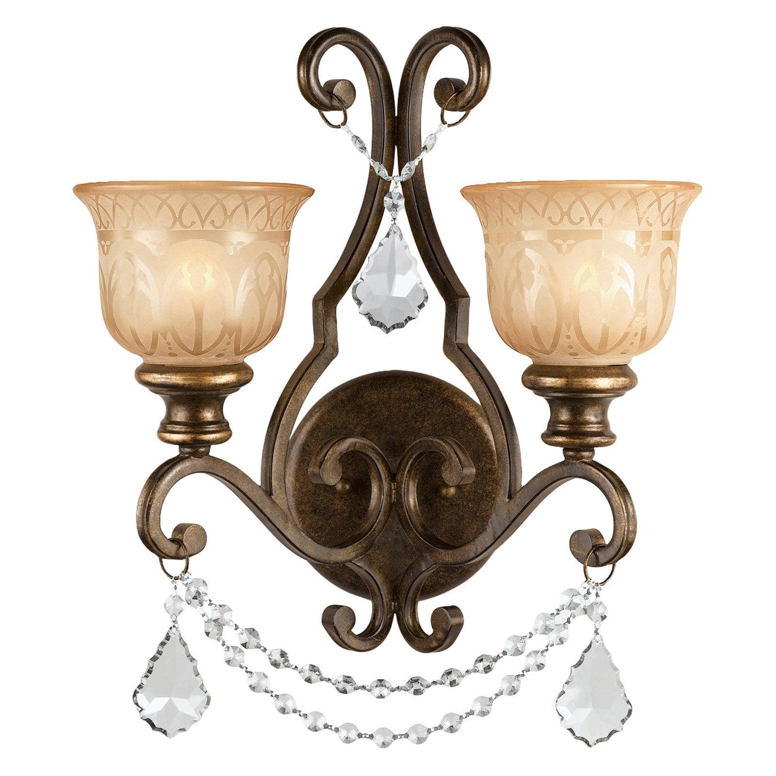 Elegant Bronze Umber 2-Light Wall Sconce with Amber Glass Shades