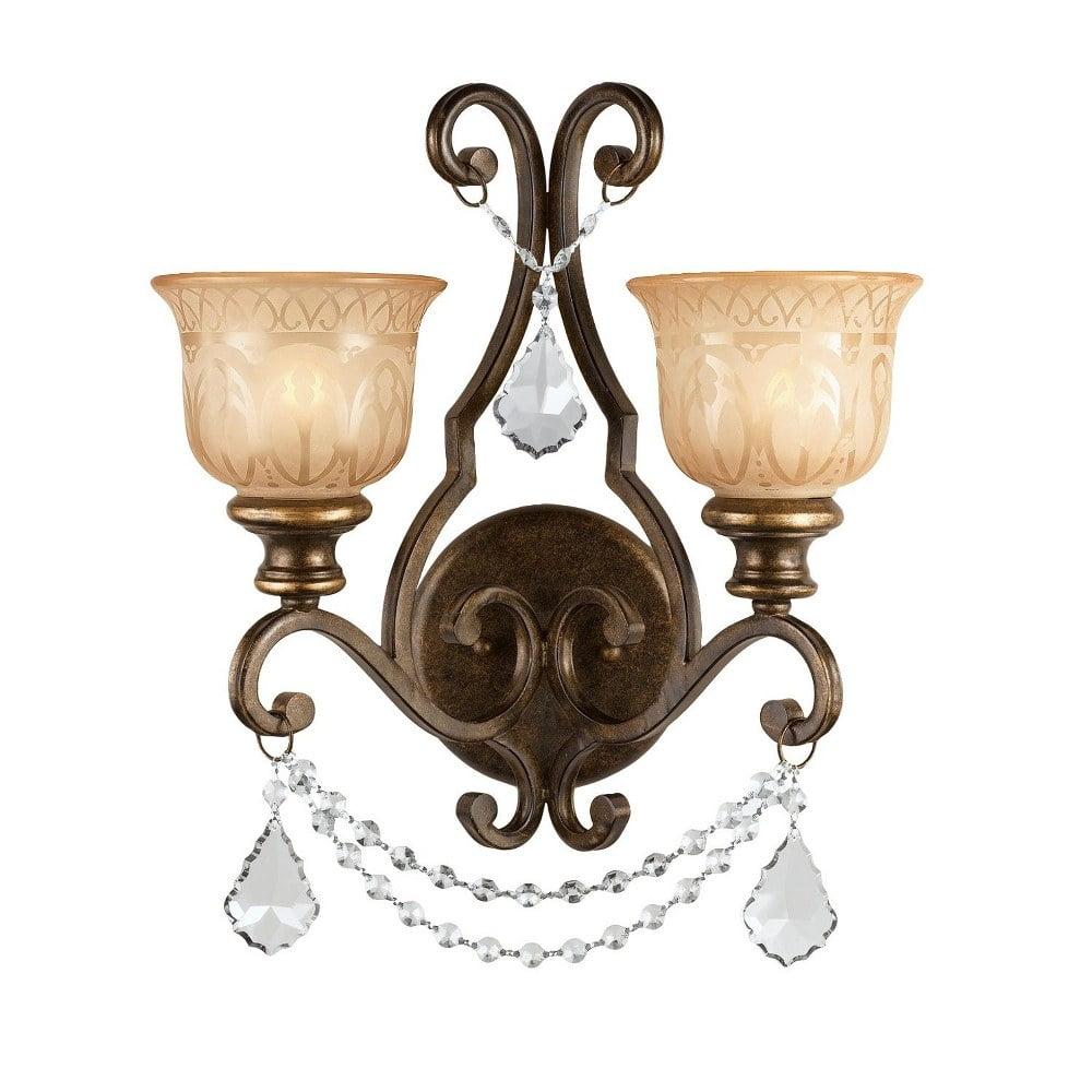 Elegant Bronze Umber 2-Light Wall Sconce with Amber Glass Shades