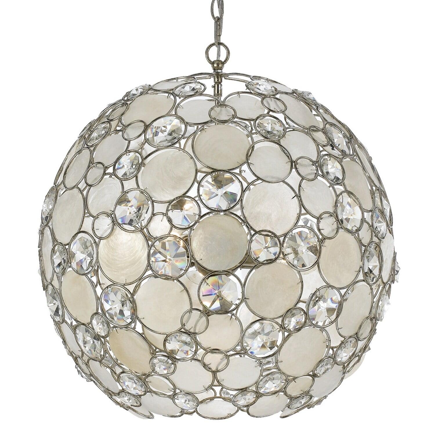 Antique Silver Sphere Chandelier with White Crystal Accents - 22''