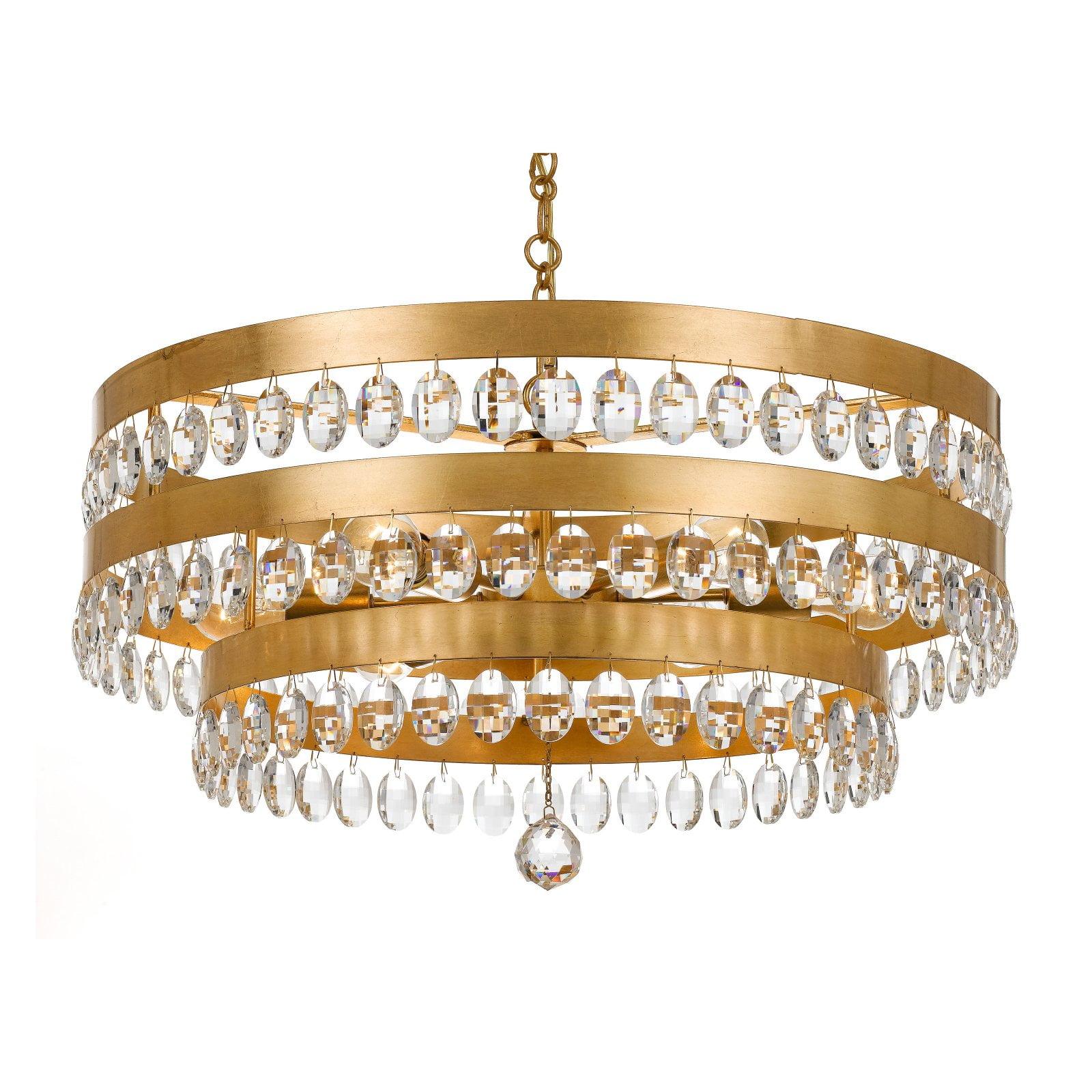Antique Gold Drum Chandelier with Clear Crystal Accents