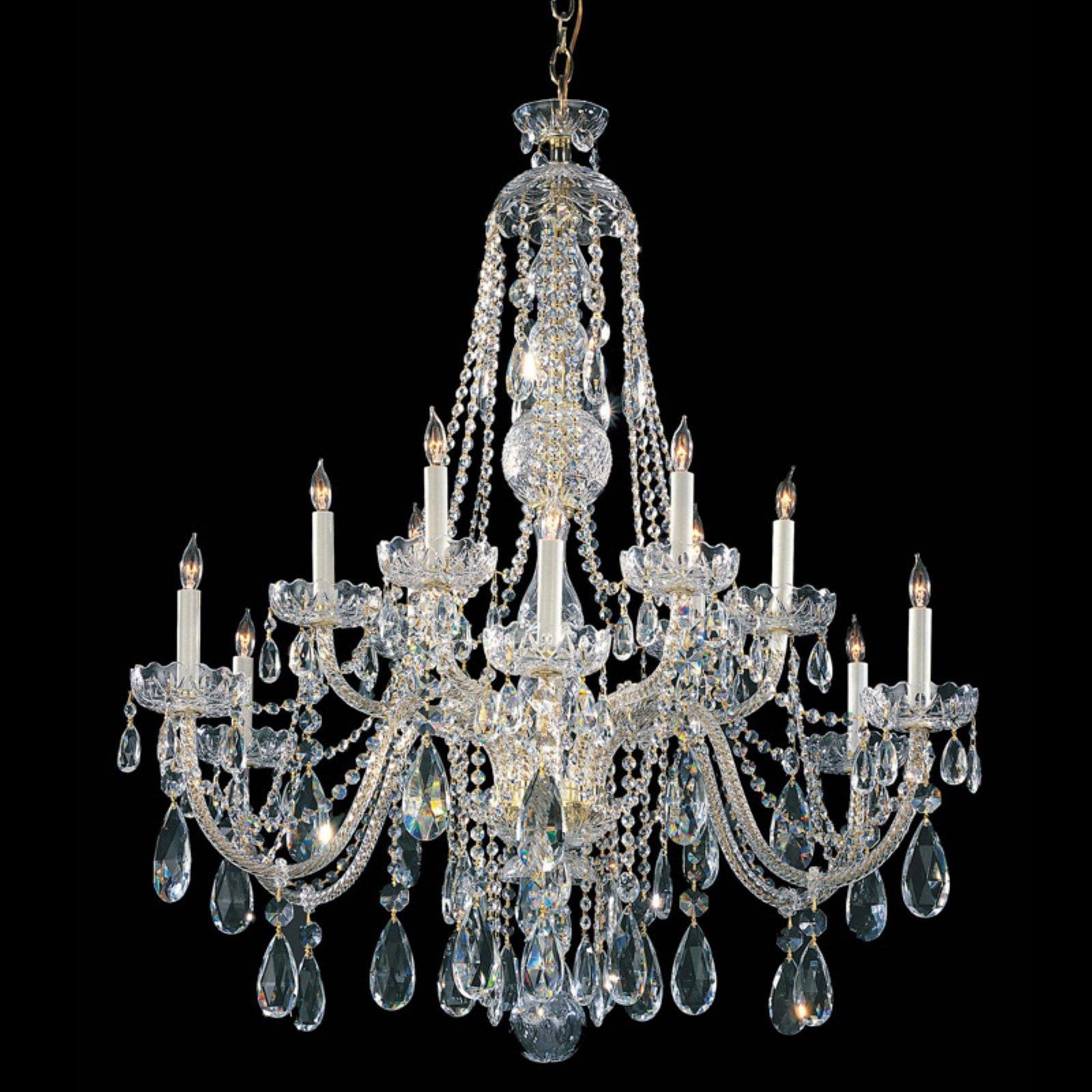 Elegant Polished Brass Chandelier with Hand Cut Crystal Accents, 12-Light